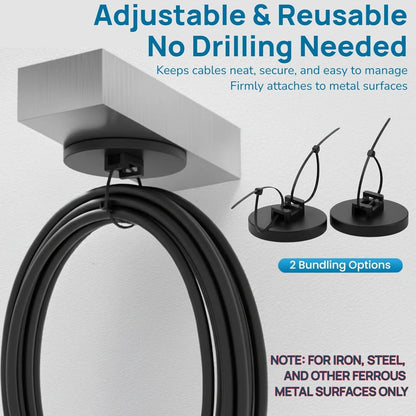 225 Pieces Magnetic Cable Ties Set, 25 Magnetic Zip Tie Mounts with 200 Cable Ties, Strong Wire Holder Cables Management, Multipurpose Electrical Cord Holders Organizer (22mm)