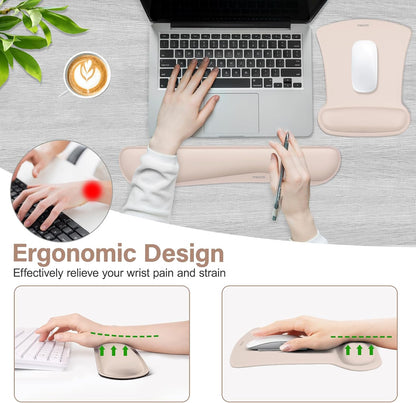 MOSISO Wrist Rest Support for Mouse Pad & Keyboard Set, Ergonomic Mousepad Non-Slip Base Home/Office Pain Relief & Easy Typing Cushion with Neoprene Cloth & Raised Memory Foam, Black