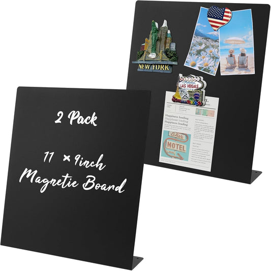 2 Pack Magnetic Board,Magnet Board,Metal Magnetic Bulletin Board,Magnet Display Stand for Home, School, Kitchen, Office (Black)