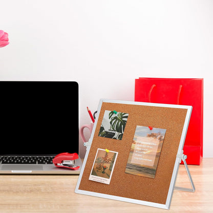2 Pack Cork Bulletin Board, Double Sided Pin Boards with Silver Aluminum, Desktop Small Cork Boards with Stand Suitable for Home, Office, Desk Message Picture Board 11.8"×11.8"