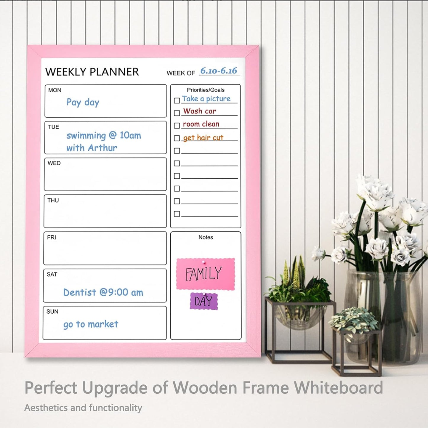 Dry Erase White Board Weekly Calendar Board, Magnetic Whiteboard for Wall,13“x17 Solid Wood Rustic Brown Framed Message Board, Planner Board for Office, Home, School(Weekly-BB-RB-3343)