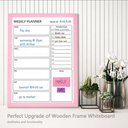 Dry Erase White Board Weekly Calendar Board, Magnetic Whiteboard for Wall,13“x17 Solid Wood Rustic Brown Framed Message Board, Planner Board for Office, Home, School(Weekly-BB-RB-3343)