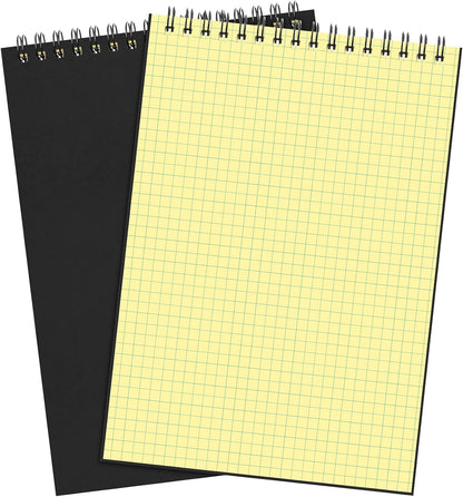 Engrowtic 6 Pack Graph Paper Spiral Notepad A5 Top Wirebound Notepad Grid Notebook Steno Pad Memo Notebook Grid Paper 140 Pages for Writing Sketching Drawing Office Supply (Black)