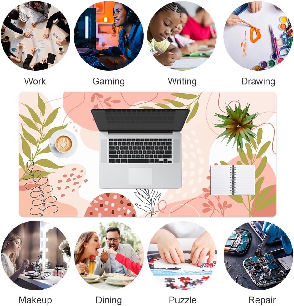 QIYI Large Mouse Pad, Cute Pink Desk Mat for Desktop, Women Girls PU Leather Desk Pad Waterproof Gaming Mousepad, Rose Gold Marble Computer Protector Writing Pad for School Office Home 31.5" x 15.7"
