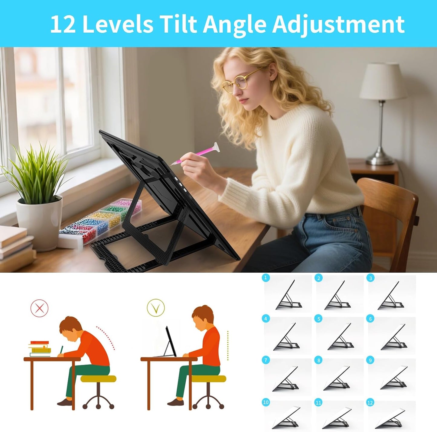 Phylosal Rechargeable A4 LED Light Pad with Built-in Stand, Magnetic Tracing Light Box for Drawing, Diamond Art Light Board with Side Button, Super Bright Light Table for Diamond Painting, Sketching