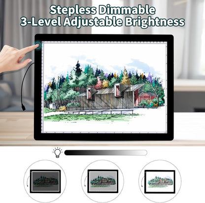 A4 Light Board for Diamond Painting - Tracing Light Box with Stand, Stepless Dimmable 3 Levels Brightness Light Pad, Ultra-Thin LED Light Pad for Weeding Vinyl, Drawing, Diamond Painting