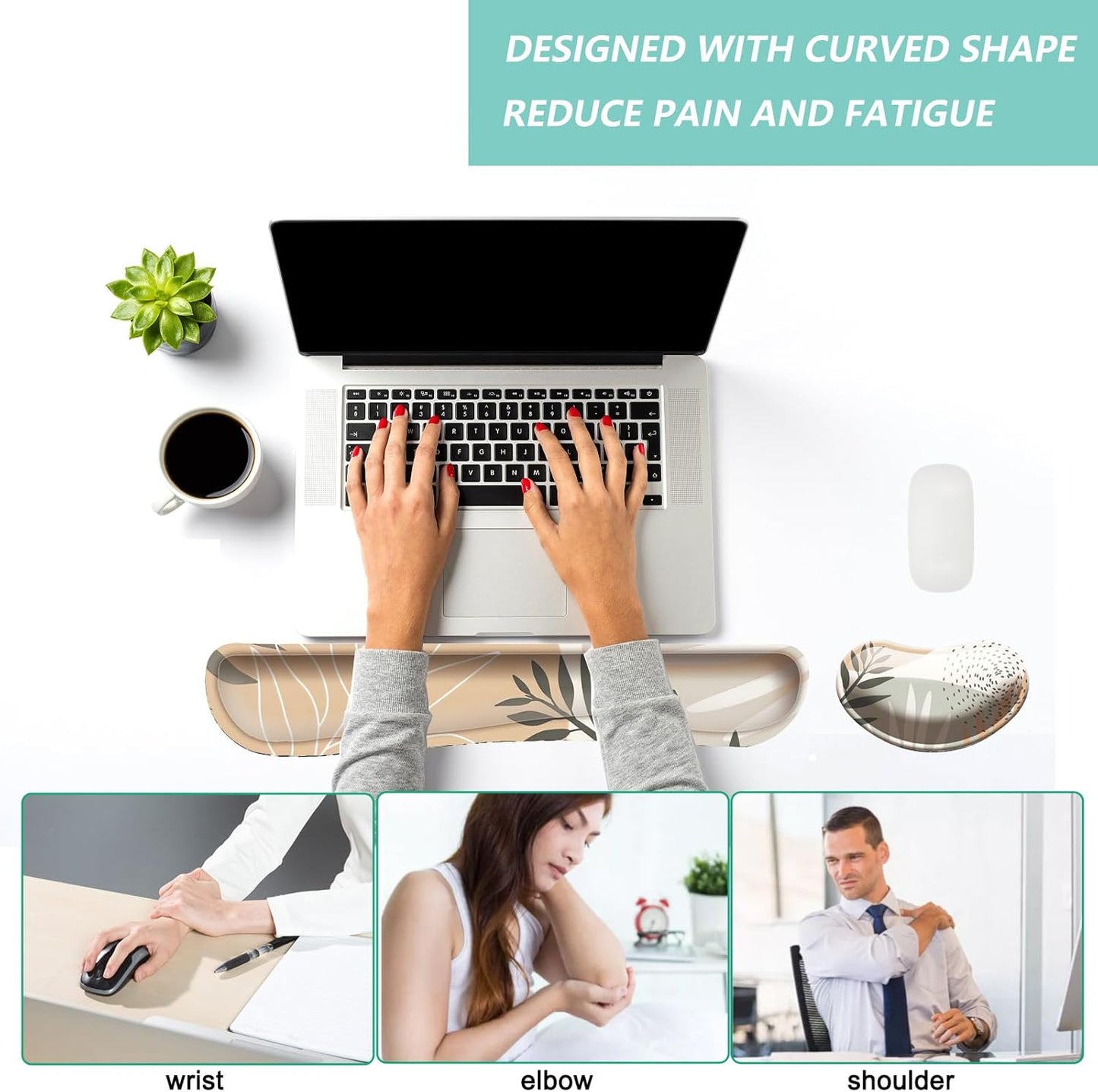Keyboard Wrist Rest Mouse Wrist Support Set, Memory Foam Wrist Rest Pad for Computer Laptop Keyboard Mouse, Ergonomic Wrist Cushion Support for Typing Pain Relief, Gaming Home Office, Flowers Grass