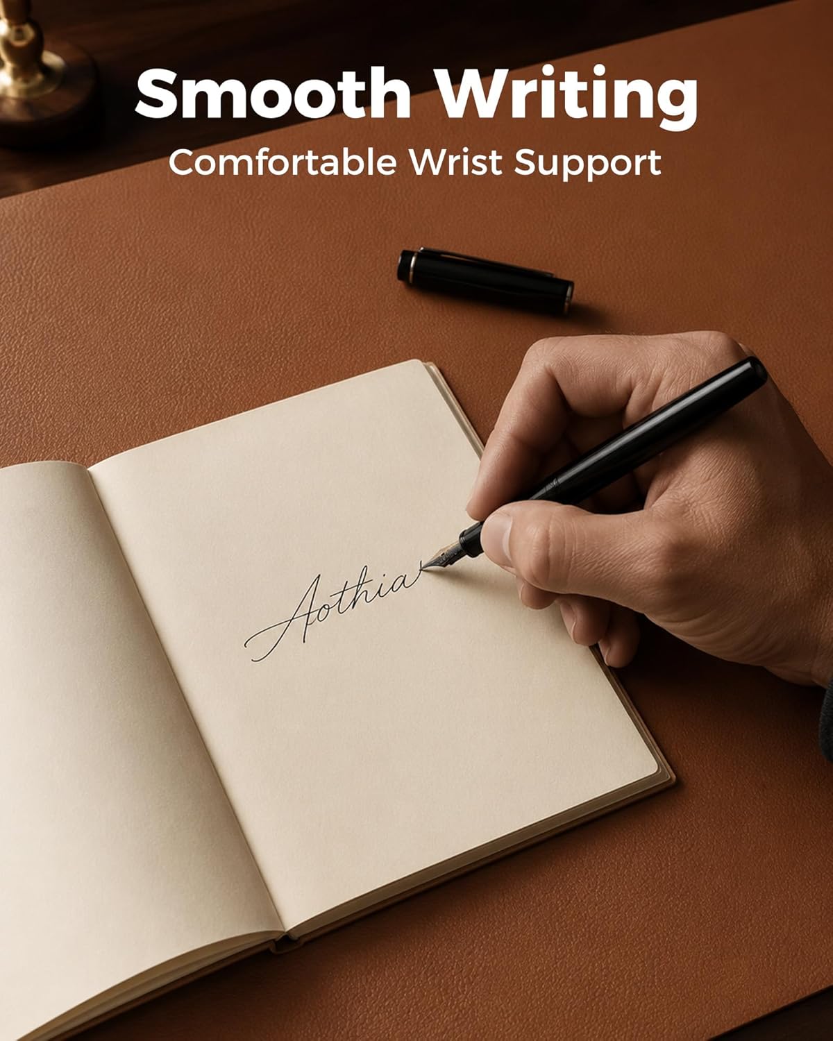 Aothia Dual-Sided Desk Pad - 25.6x13.7 inches Leather Desk Mat, Natural Cork Desk Pad Protector, Large Mouse Pad for Desk, Waterproof Desk Blotter Pad, Desk Writing Pad for Office Work/Home, Black