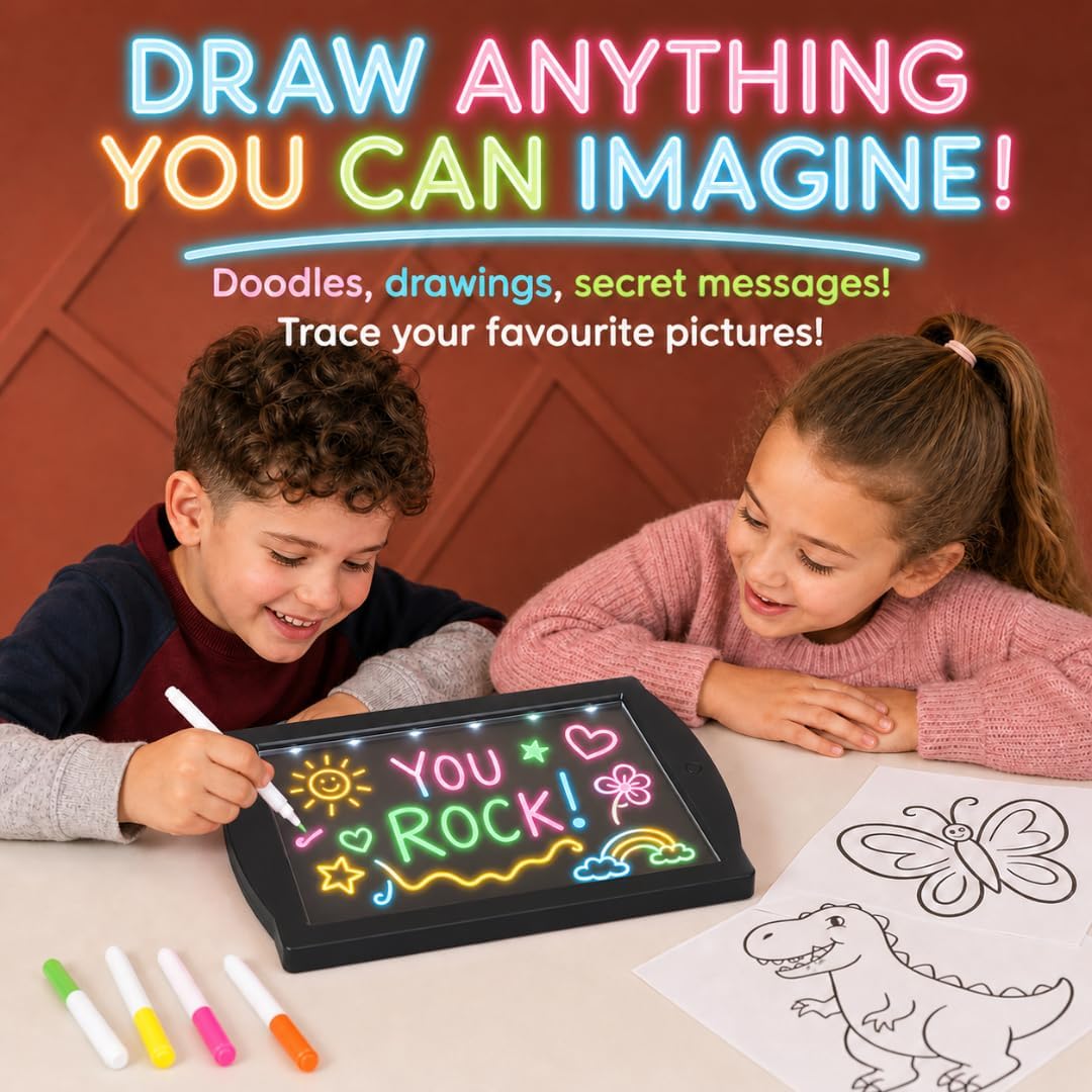 Marvin's Magic Glow Art Neon LED Drawing Board for Kids - Pink Doodle Board with Glow in the Dark Markers - Light Up Tracing Pad and Drawing Tablet - Mess Free Arts and Crafts Set Ages 5+
