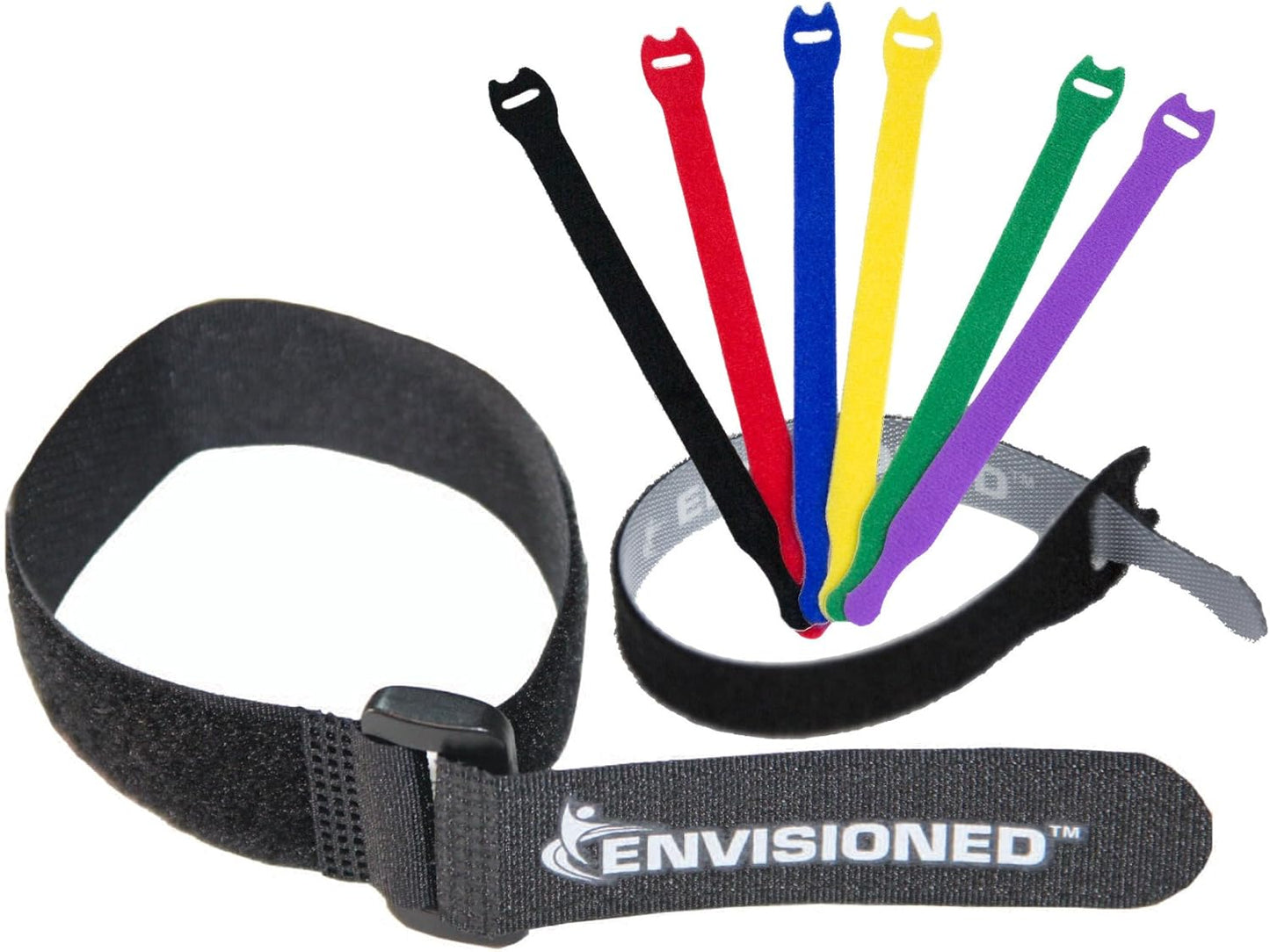 ENVISIONED Reusable Cinch Straps 2" x 40" - 6 Pack, Multipurpose Strong Gripping, Quality Hook and Loop Securing Straps (Black) - Colors A