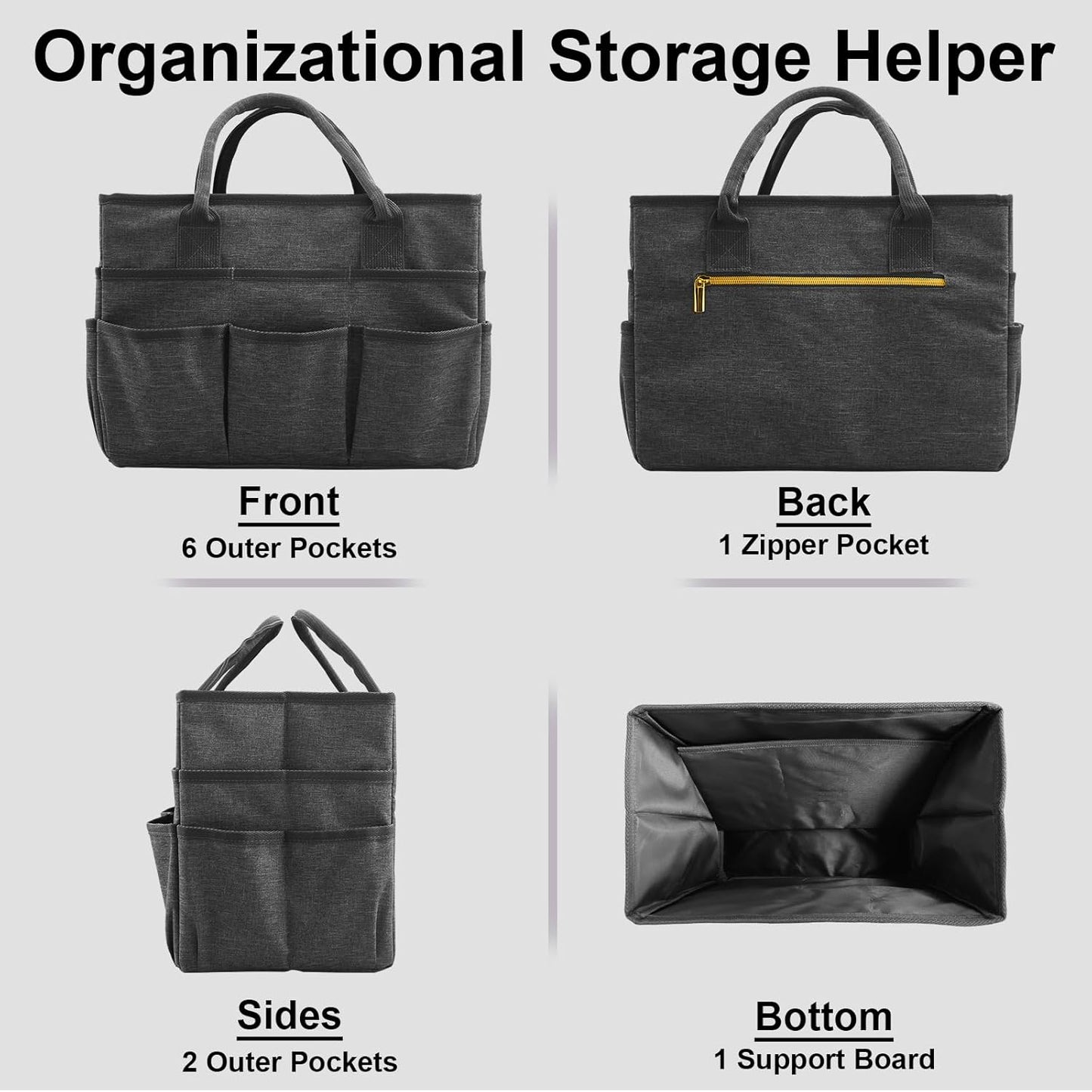 Cupohus Art Organizer Craft Storage Tote Bag with Pockets and Handles, Oxford Fabric Carrying Caddy for Teacher, Officer, Artist, Traveler –Purple