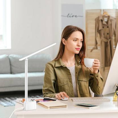 Honeywell Upgraded LED Desk Lamp - H01 Pro Sunturalux™ Foldable Desk Light with USB A+C Charging Ports, 3 Color Modes Dimmable Table Lamp for Home Office Reading(Black)