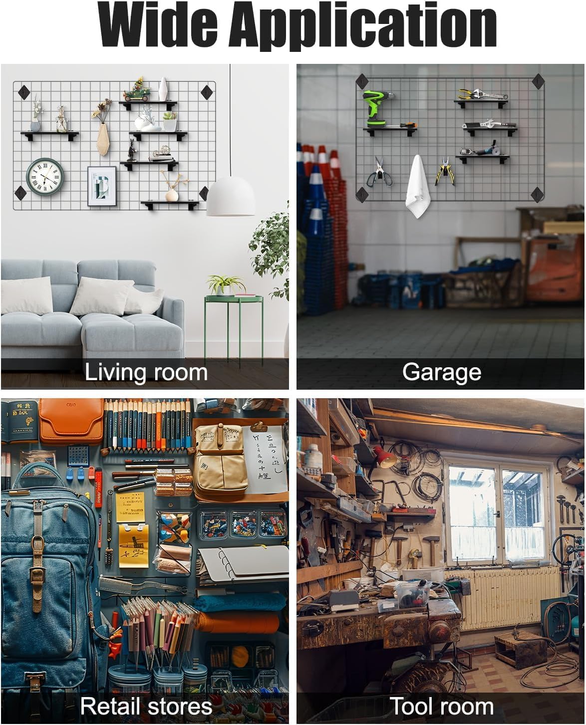 6 Pack Gridwall Shelf with Metal Brackets, 16"x 8" Wooden Gridwall Shelves Heavy Duty Gridwall Shelving Organizer Accessories for Garage, Visualizer, Workbench and Bitchenette (16x8x0.6)