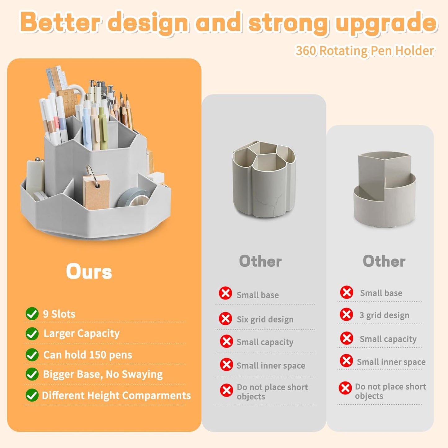 Cayxenful Pencil Pen Holder for Desk,9 Slots 360 Degree Rotating Desk Organizers,Desktop Storage Stationery Supplies Organizer, Cute Pencil Cup Pot For Office, School, Home(Black)