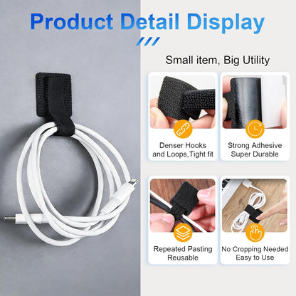 80Pcs Hook and Loop Cable Ties Under Desk Cable Management Adhesive Strips for Cord Hider Wire Organizer Computer Accessories for Desk Home Office Organization Essentials - 40 Black + 40 White