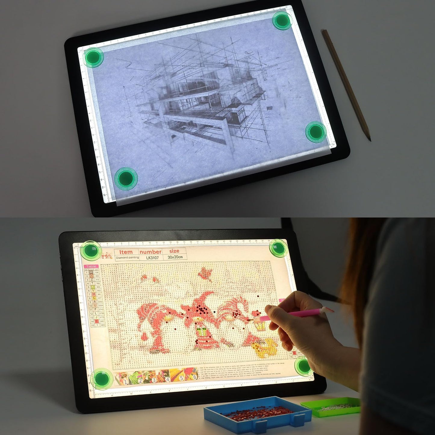 Zocelight Rechargeable A3 Light Board with Built-in Stand & Bag,Super Bright Magnetic Light Box for Tracing,Wireless Light Pad for Diamond Painting,Side Buttons,LED Light Table for Drawing,Sketching