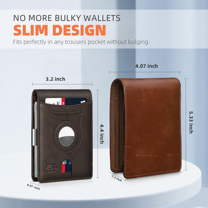 Zitahli Men's Wallets Airtag Holder Slim Rfid Leather with Gift Box