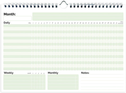 HADIGU Habit Tracker Calendar, (Undated 12 Month) with Spiral Bound and Hanger, A4 size (8.3"x11.7"), Habit Tracker Journal for Daily Weekly and Monthly Habit Tracking.