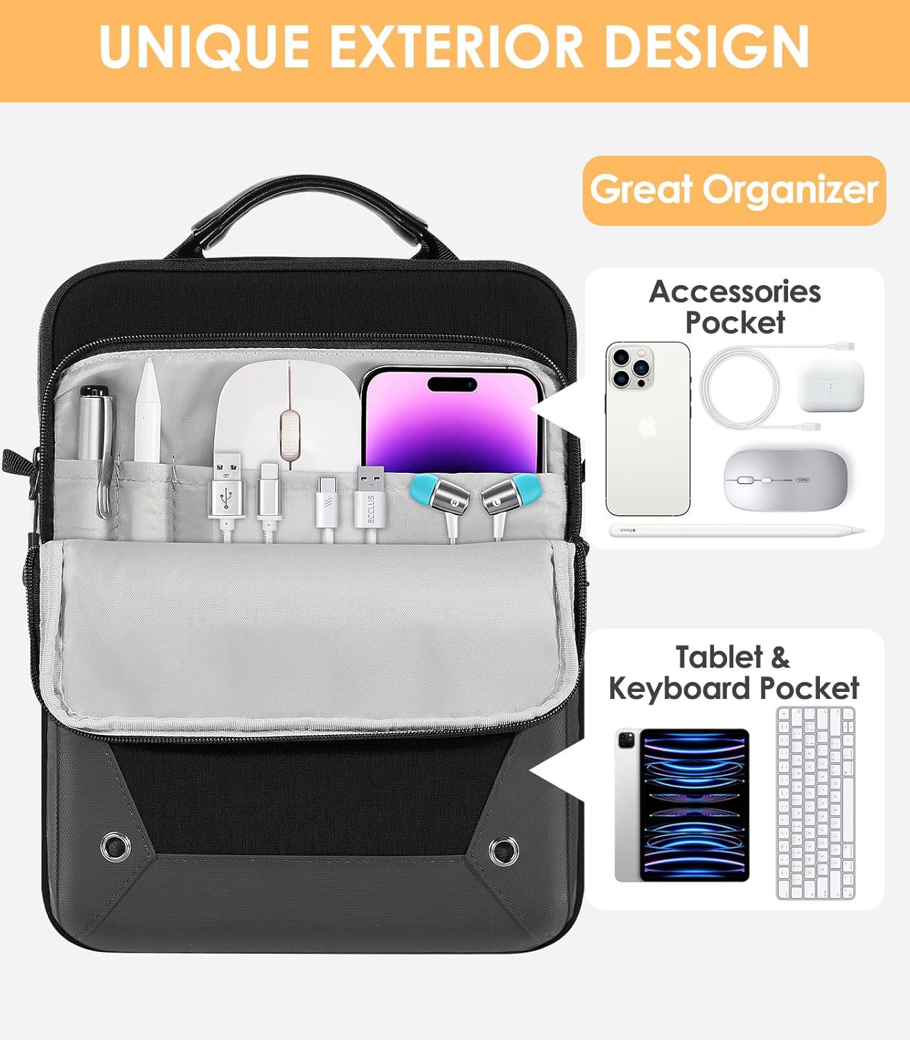 MoKo 9-11 Inch Tablet Sleeve Bag 360° Protetive Carrying Case Compatible with iPad 10th 10.9, iPad Air 5/4th 10.9, iPad 9/8th 10.2, iPad Pro 11, Tab S8/S9 11, with Handle and Shoulder Strap, Black