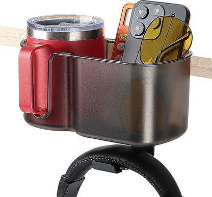 KEMIMOTO Desk Cup Holder with Headphone Hanger, 2 in 1 Caddy Organizer for Office Table, Lawn Chair, Golf Cart, Pontoon Boat, Fit for Most 18-32 oz Bottles (1)