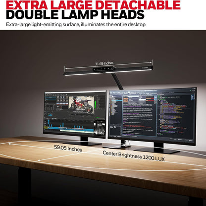 Honeywell LED Desk Lamp with Clamp - HJ1 Sunturalux Eye-Caring Clip on Lights for Home Office, 1200LM Clamp Lamp 4 Color Modes Stepless Dimming Task Desk Light for Working Black