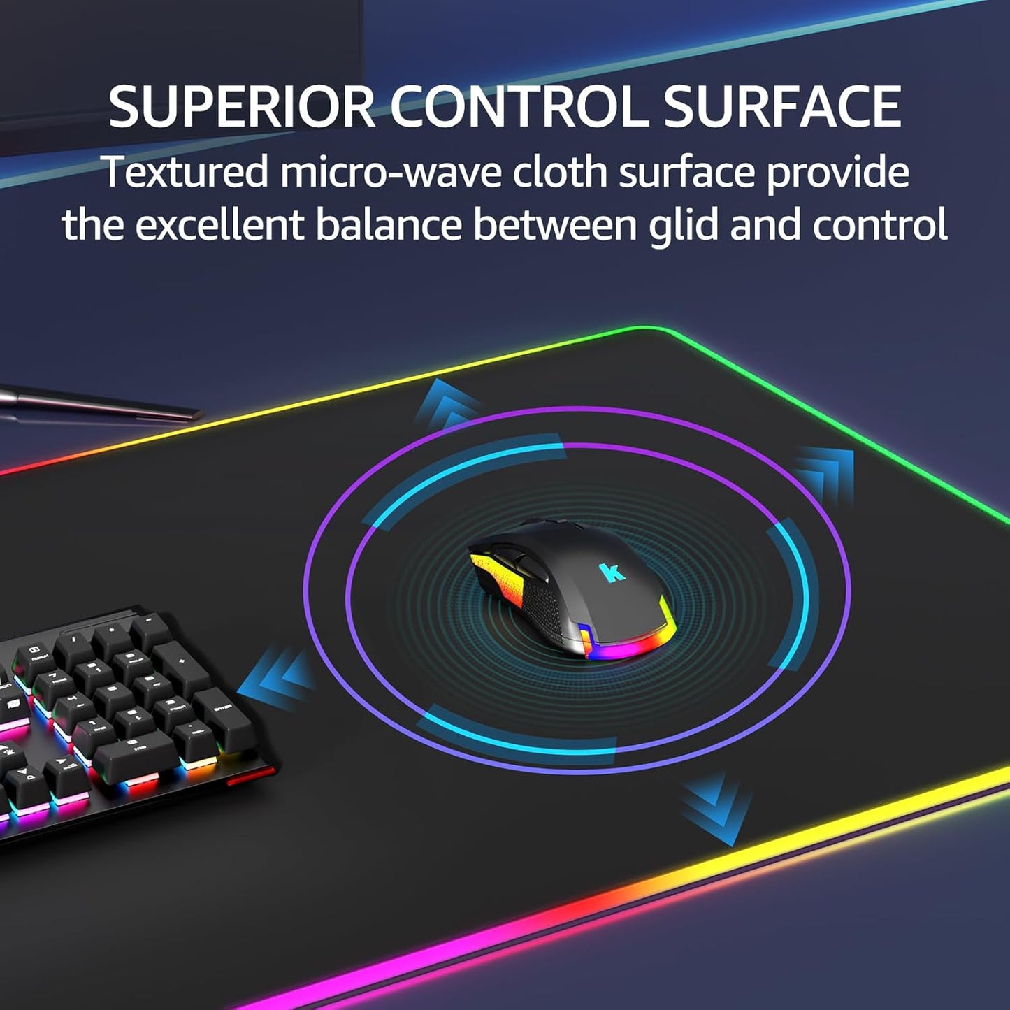 KTRIO Large Gaming Mouse Pad Desk Mat, Superior Micro-Weave Cloth for Precise Mouse Control, Non-Slip Rubber Base, Stitched Edges, Water-Resistant, for Gamer, Office & Home, 31.5" x 11.8" inches