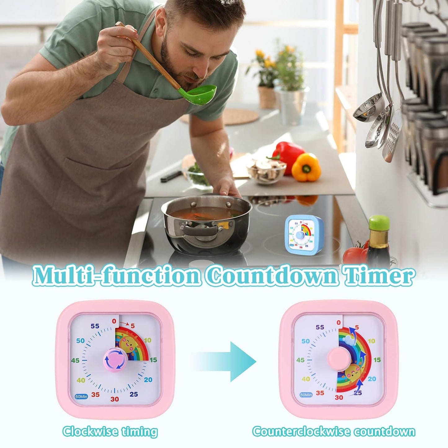AmazingSpark 4 Pack Visual Timer 60 Minute Countdown Timer Colored Countdown Clock for Homeschool Supplies Study Tool, Classroom Home Office Time Management Tool(Gradient,Pink, Blue, Yellow, Green)