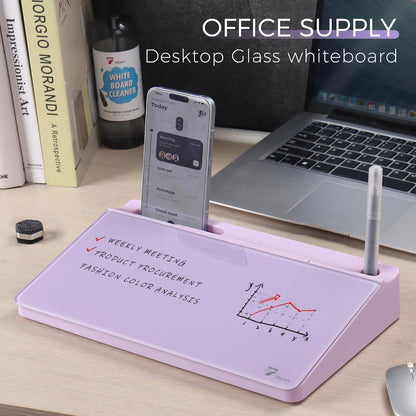 TOWON Small Compact Glass Desktop Whiteboard with Storage – 12 x 7 in Dry Erase Board for Desk, Home Office, School | Includes 5 Markers, Eraser & Holder | Space-Saving Organizer, Aesthetic Rose Gold