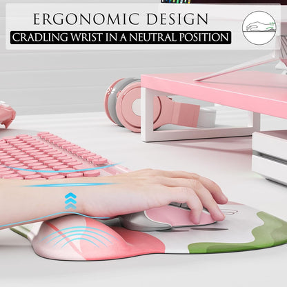 MROCO Ergonomic Mouse Pad with Gel Wrist Rest, Smooth Wrist Support Surface, Non-Slip PU Base for Pain Relief, Comfortable Mousepad for Computer, Laptop, Office & Home, 9.4 x 8.1 in, Black