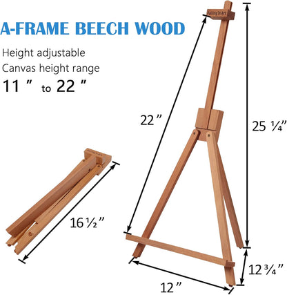 Falling in Art Beechwood 25" Tabletop Easel Display Stand for Painting - Holding Canvas Up to 22 1/2 Inches High, A-Frame Artist Tripod with Rubber Feet, Portable Photo and Sign Holder
