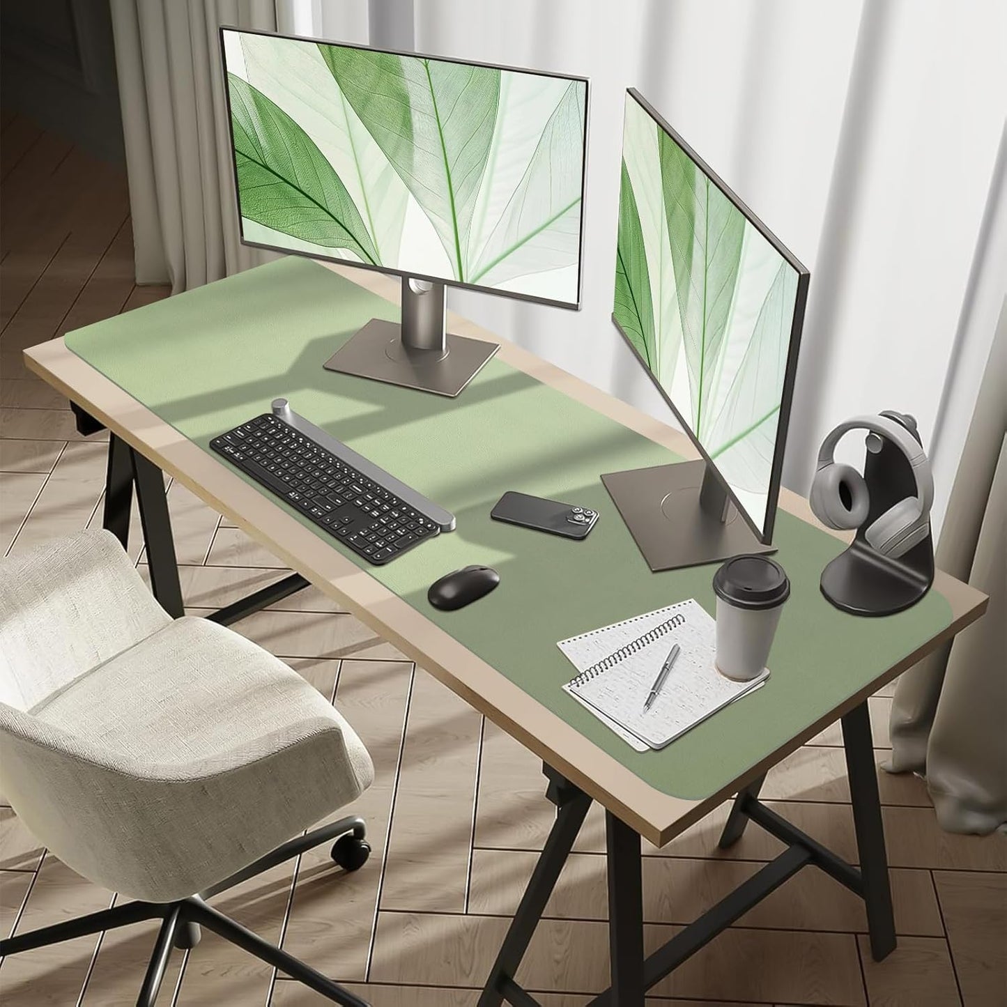 Bloss Leather Desk Pad and Keyboard Wrist Rest, Large Mouse Pad + Keyboard Pad+Mouse Wrist Support, Non-Slip Desk Mat Protector for Office, Home(31.5×15.7 Inches,Beige) - Colors A
