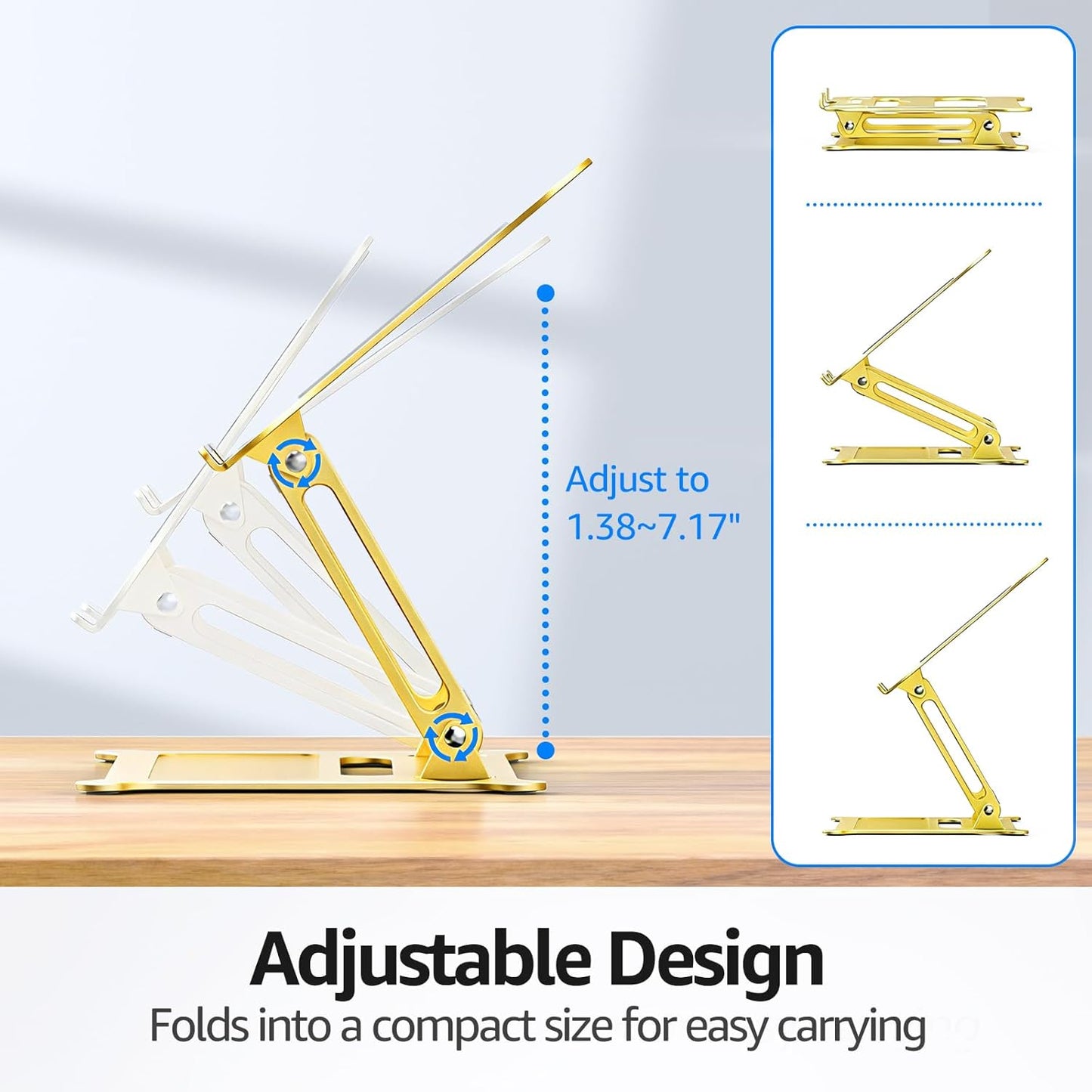 Urmust Aluminum Laptop Stand, Portable Laptop Riser, Adjustable Laptop Stand for Desk Foldable, Ergonomic Computer Notebook Holder for MacBook Air Pro HP, Office Desk Accessories (10-15.6'')- Black