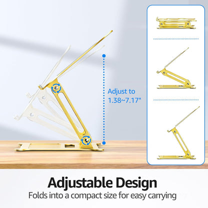 Urmust Aluminum Laptop Stand, Portable Laptop Riser, Adjustable Laptop Stand for Desk Foldable, Ergonomic Computer Notebook Holder for MacBook Air Pro HP, Office Desk Accessories (10-15.6'')- Black