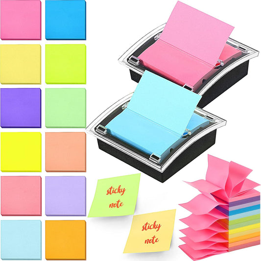 Thenshop 12 Pad Pop up Sticky Notes with 2 Pack Pop up Note Dispenser Note Holder Black Base Clear Top Self Stick Memo Pads Blank Adhesive Notes 3x3 Refills, 100 Sheet/pad(Assorted Colors)