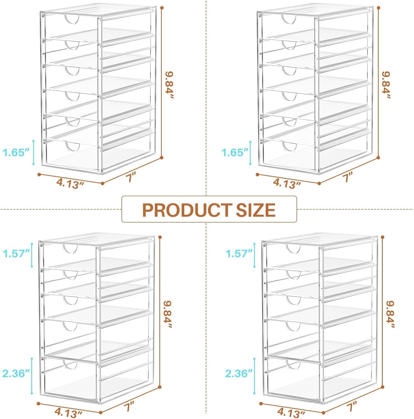 Acrylic Makeup Organizer with 13 Drawers, Bathroom Counter Organizer, Acrylic Organizers, Desk Organizer, Office Supplies, Storage Drawers for Cosmetic, Pencil, Coffee, etc 3 Pack