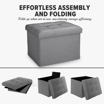 LINMAGCO Ottoman Storage Ottoman with Storage Small Foot Rest Stool Under Desk Stool Short Folding Footrest Linen Cloth Dark Gray 16X12X12IN