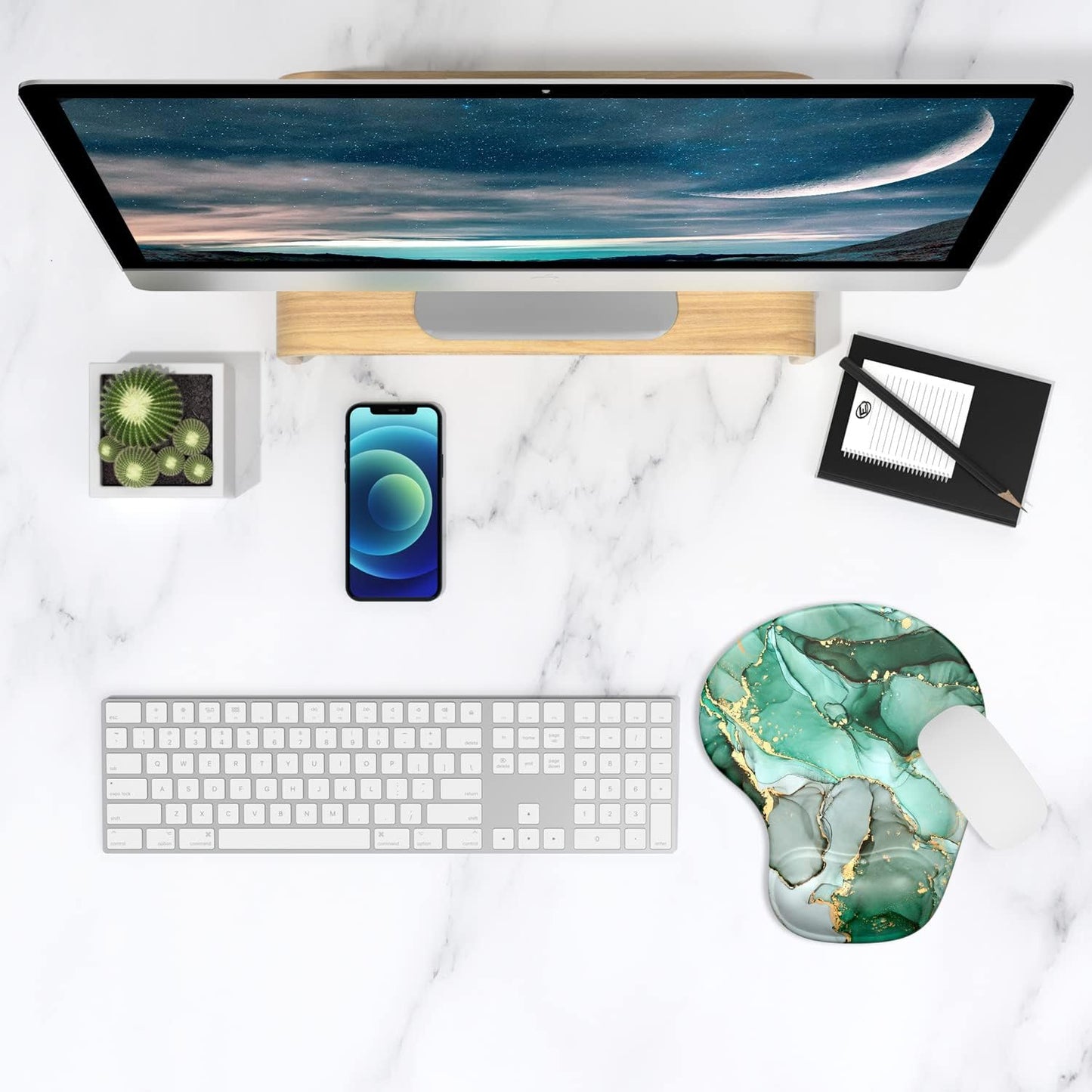 ITNRSIIET Ergonomic Mouse Pad with Gel Wrist Support Wrist Rest Smooth Surface Non-Slip PU Base Comfortable Office Supplies Pain Relief, 9.5 x 8 inches, Beach