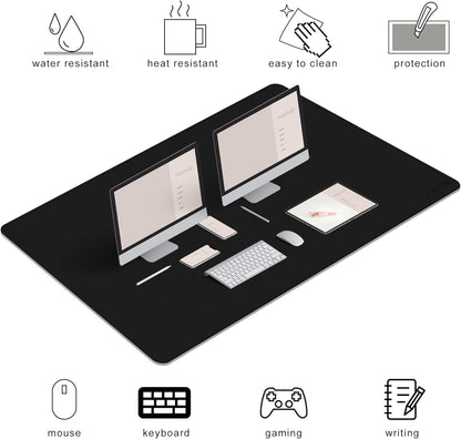 Chihein 2XL 35" x 16" Cork & PU Leather Desk Mat, Dual Sided Desk Pad Protector, Waterproof Writing Blotter for Gaming, Office, Home (Black)