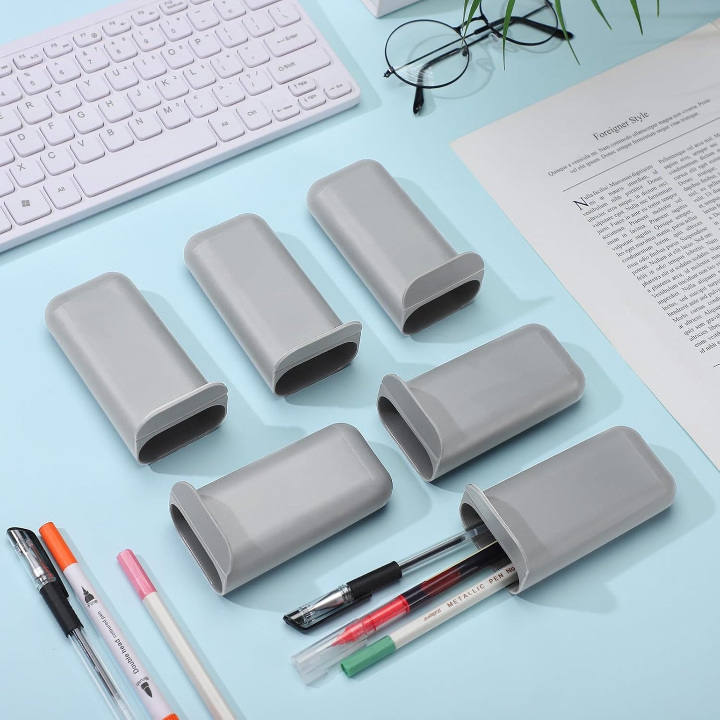 Resurhang 6 Pcs Monitor Pen Pencil Holders Screen Pen Holder Computer Monitor Pencil Holder Desktop Accessories Self Adhesive Table Side Desk Organizer for Office Classroom Gadget Storage(Gray, White)