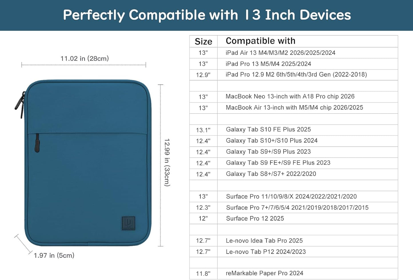 Dadanism 9-11 Inch Tablet Sleeve Padded Carrying Case for iPad (A16) 11th Gen 11", iPad 10th Gen 10.9", iPad Air M4/Pro M5 11", iPad Air 5/4, iPad 9/8/7th Gen, Galaxy Tab A11+ Plus 11", Blue