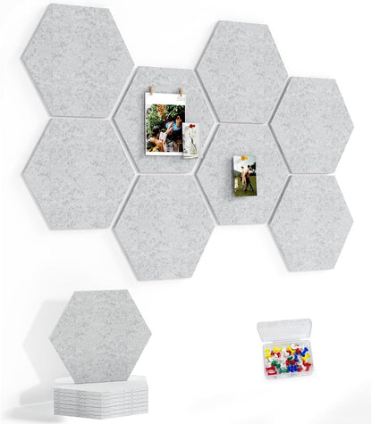 8 Pack Hexagon Felt Bulletin Board Tiles - 12" Large Thick Pin Board for Walls with 30 Push Pins, DIY Boards for Office Home School Decor, Aesthetic Hex Cork Board Alternative