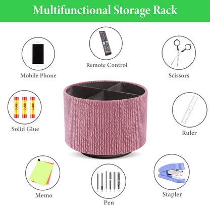 Round Leather Art Supply Organizer,Remote Control Holder,360 Degree Rotating,Multi-Functional Pencil Holder,4 Compartments Desktop Stationary Organizer(1-Fractal Flower) | Round - Colors A