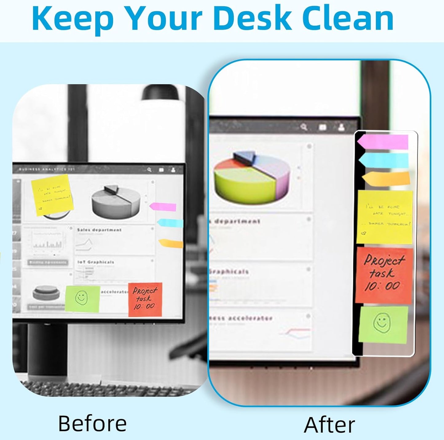 2 Pack Computer Monitor Memo Board, Acrylic Computer Monitor Sticky Note Holder, Transparent Side Panel Office Desk Organizer,Home Office Desk Accessories, Office Supplies for Women Men Computer ﻿