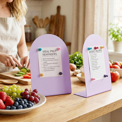 2 Pack Purple Magnetic Display Board, 11 × 8" Metal Desktop Magnet Bulletin Board, Anti-Slip Arch Memo Message Photo Display Board for Organized Space at Home, Office, Dorm, Store Table