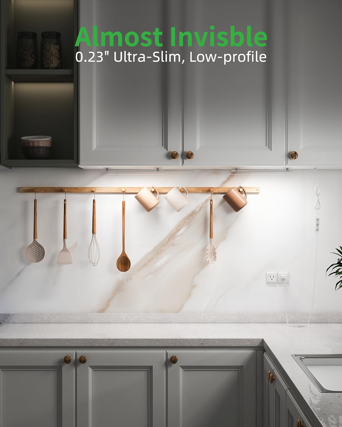 Plug-in Under Cabinet Lighting, Dimmable Under Counter Lights for Kitchen, 2pcs 12 Inch, Warn White 3000K Linkable USB Led Closet Light, Wired Indoor Night Lights Bar for Desk,Sink,Workbench