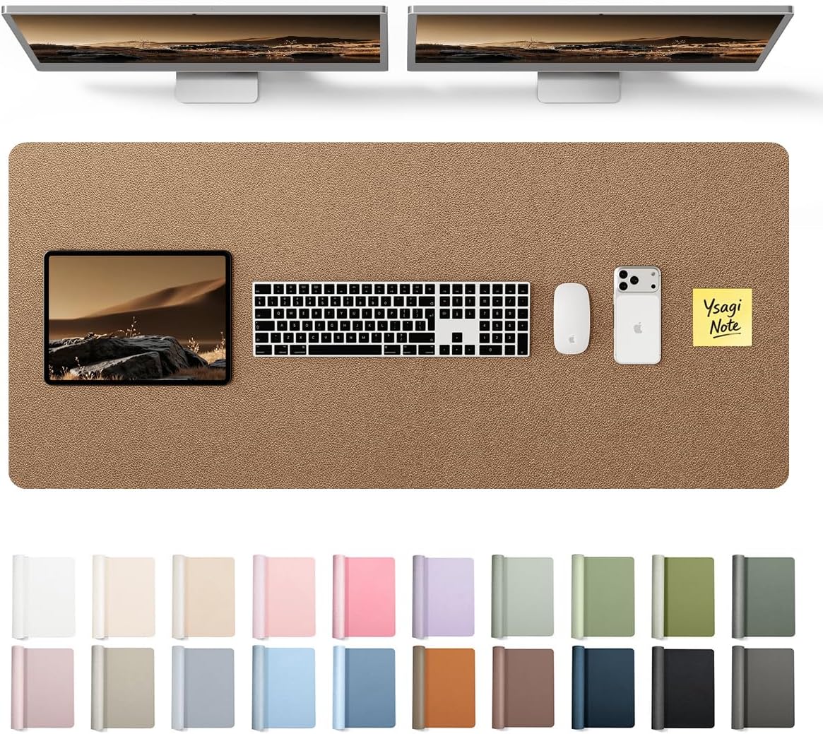YSAGi Large Extended PU Leather Desk Pad Protector – Non-Slip Waterproof Desk Mat for Office & Home, Easy Clean Mouse Pad & Laptop Writing Blotter 35.4"x17" Black - Colors B