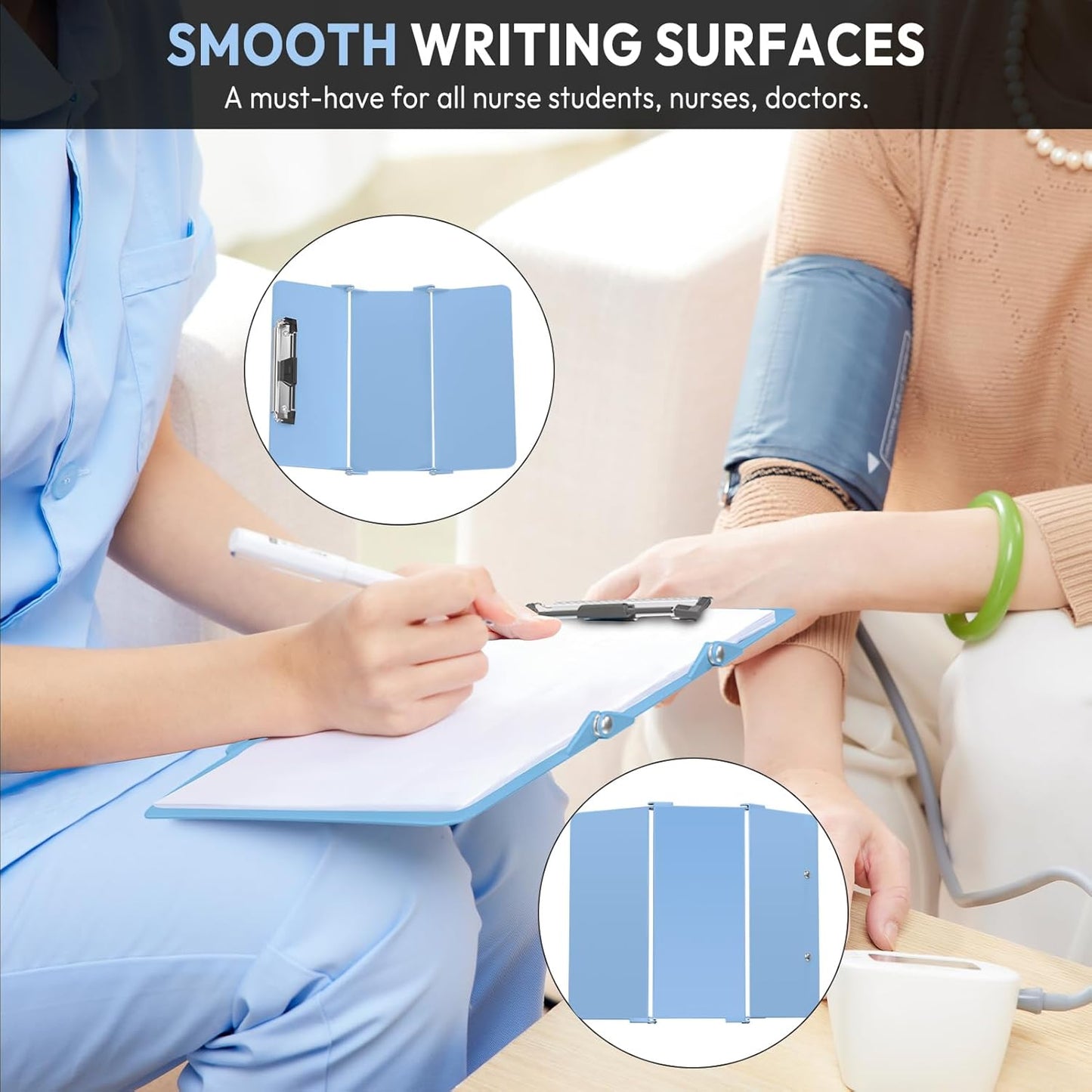 Nursing Clipboard Foldable, Foldable Clipboard w/Nursing Edition Cheat Charts,3 Layers Aluminum, Nurse Clip Board w/Low Profile Clip&Pen Clip Pocket for Nurses and Doctors,Light Blue