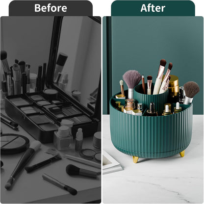 fanado 360° Rotate Makeup Brush Holder Organizer, Makeup Organizers Countertop, Makeup organization and Skincare Storage for Vanity, Desktop, Bathroom (White)