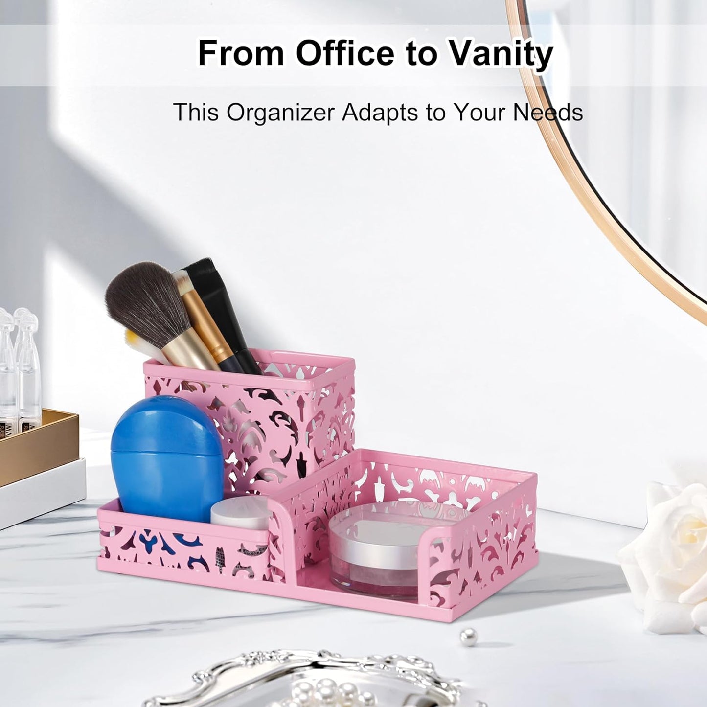 EasyPAG Desk Organizer with 3 Compartment for Pencil Sticky Note Holder and Office Accessories,White