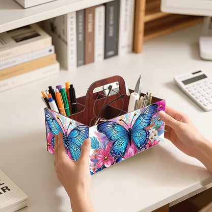 LSQFS DIY Diamond Painting Storage Box, Wooden Multi-Grid Organizer with Handle, Portable Desktop Caddy for Art Kits, Craft Tools, Makeup Brushes, Stationery Home Office